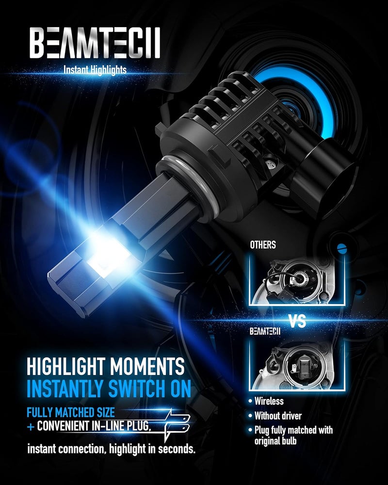 BEAMTECH 9006 Bulbs, Fanless In Line HB4 Fog Light Bulb 6500K Xenon White Fog Light Of 2 - Image 3